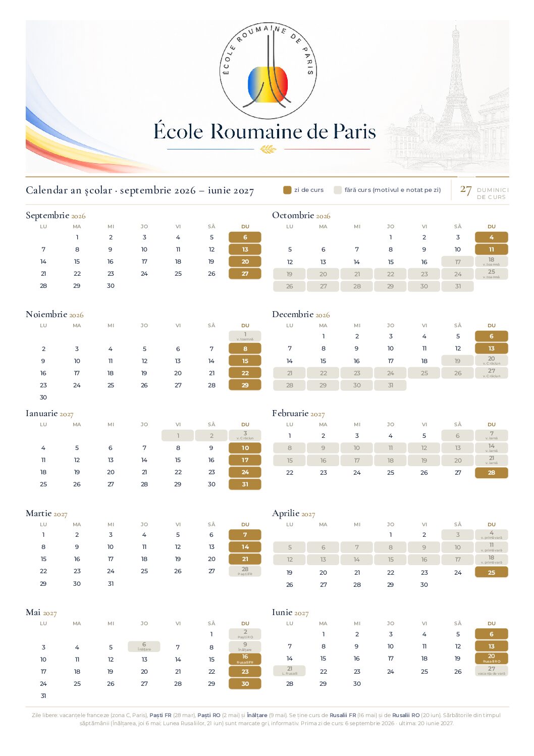 CALENDRIER 2026‑2027